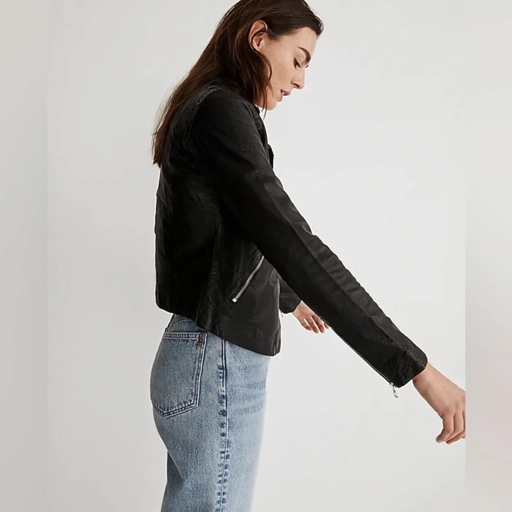 The Washed Leather Motorcycle Jacket, lightly worn. Condition like new. - Picture 4 of 11